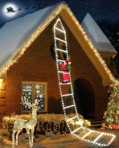 iShabao 9.8Ft Ladder Christmas Lights with Santa Claus - 310 LED Outdoor Christmas Lights Mains Powered with Timer, Memory Function, 8 Modes Christmas Lights for Indoor Outdoor Xmas Decor(White)