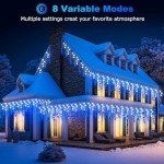 ULIGHTOWN Icicle Outdoor Christmas Lights, 14m/46ft 360LED Blue White Plug in Lights,Xmas Icicle Light - 8 Lighting Modes,Memory, Mains Powered for Home/Window/Party/Indoor Decor