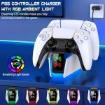 HELLCOOL PS5 Controller Charging Station - PS5 Controller Charger with 2-3 Hours Fast Charging/Cool RGB Light for Playstation 5 Controller - PS5 Charging Dock PS5 Charger for Dualsense/Edge Controller