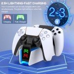 HELLCOOL PS5 Controller Charging Station - PS5 Controller Charger with 2-3 Hours Fast Charging/Cool RGB Light for Playstation 5 Controller - PS5 Charging Dock PS5 Charger for Dualsense/Edge Controller