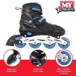 M.Y X-Skate Adjustable Blue Inline Roller Skates with Built In Adjusters Kids Roller Boots for Boys & Girls - Small