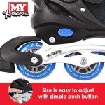 M.Y X-Skate Adjustable Blue Inline Roller Skates with Built In Adjusters Kids Roller Boots for Boys & Girls - Small