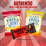 Pub Snacks Box: 4 Pk Smith's Scampi & Bacon Fries (2 each), 3 Pk Nobby's Nuts with Classic Salted, Dry Roasted & Sweet Chilli Peanuts, and Fruit Adventure Mint Sold By VR Angel