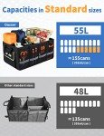 Oasser Car Boot Organiser Storage, Collapsible Waterproof Durable Multi Compartments Boot Organisers with Foldable Cover Reflective Strip for Car SUV Truck E3A (Standard,Black)