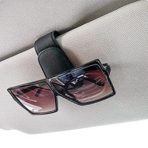 Dacitiery Sunglasses Holder for Car Sun Visor Magnetic Leather Car Visor Sunglass Holder Eyeglass Hanger Clip for Car Universal Car Visor Accessories for Men&Women (Black)
