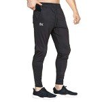 BROKIG Mens Lightweight Tracksuit Bottoms Elastic Sports Trousers Gym Running Joggers(Black,Medium)