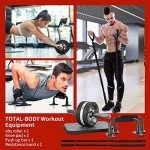 EnterSports Abs Roller Wheel 6-in-1 Workout Equipment for Abdominal with Knee Pad, Resistance Bands, Pad Push Up Bars Handles Grips Perfect Home Gym Equipment for Men Women