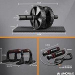 Amonax Gym Equipment for Home Workout (Ab Roller Wheel Set, Skipping Rope, Push-up Handles). Fitness Exercise, Strength Training Equipment for Abs, Weight Loss, Sport Accessories for Men Women