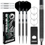 RED DRAGON Pegasus 28 Gram Professional Tungsten Steeltip Darts Set with Flights, Stems (Shafts) and Wallet
