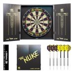 Target Darts Luke Littler Cabinet & Dartboard Set | Player Edition ‘The Nuke’ Dart Board Cupboard Set with 2 Sets of Steel Tip Darts, Score Charts, Competition Standard Throw Line