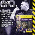 Target Darts Luke Littler Cabinet & Dartboard Set | Player Edition ‘The Nuke’ Dart Board Cupboard Set with 2 Sets of Steel Tip Darts, Score Charts, Competition Standard Throw Line