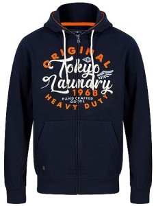 Tokyo Laundry Prevail Motif Brushback Fleece Zip Through Hoodie in Sky Captain Navy L