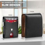 TEEHON Mens Wallets Slim RFID Blocking Carbon Fiber Leather Wallets Mens with up to 12 Credit Card Holder, Strong Money Clip & ID Window Minimalist Bi-Fold Wallets for Men UK with Gift Box - Black