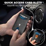 TEEHON Mens Wallets Slim RFID Blocking Carbon Fiber Leather Wallets Mens with up to 12 Credit Card Holder, Strong Money Clip & ID Window Minimalist Bi-Fold Wallets for Men UK with Gift Box - Black