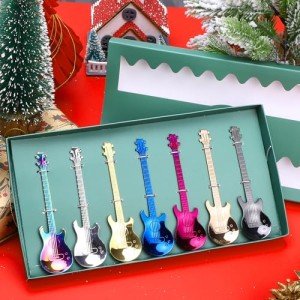 Guitar Coffee Teaspoons, 7pcs Stainless Steel Musical Coffee Gifts Sets for Man Cute Tea Spoons Set Ice Cream/Dessert/Stirring/Sugar Spoon
