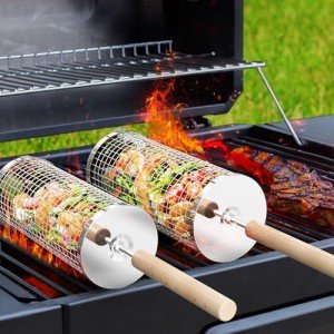 Nesting Grill Baskets with Removable Wooden Handle