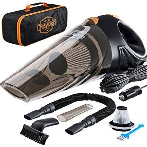 ThisWorx Car Vacuum Cleaner - Portable, Lightweight, Powerful, Handheld Vacuums w/Strong Suction, 3 Attachment Accessories, Carry Case - 12V, 4.8m Cord - Car Cleaning Kit