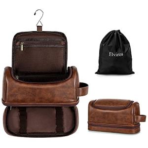 Elviros Water-Resistant Leather Travel Toiletry Bag
