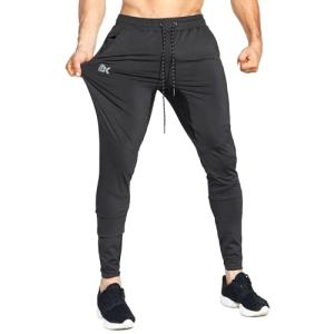 BROKIG Mens Lightweight Tracksuit Bottoms Elastic Sports Trousers Gym Running Joggers(Black,Medium)