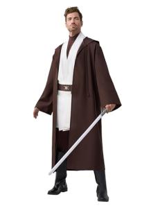 Spooktacular Creations Adult Men Brown Tunic Hooded Robe, Set with Coat, Robe, Belt and some Halloween Accessories for Halloween Costume Cosplay-XL
