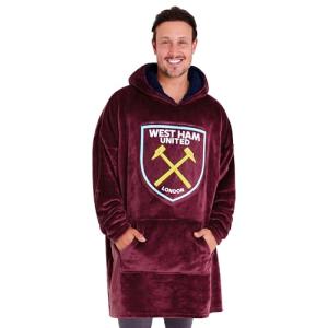 West Ham United F.C. Men's Oversized Fleece Poncho with Hood, West Ham Gifts for Men Burgundy