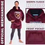 West Ham United F.C. Men's Oversized Fleece Poncho with Hood, West Ham Gifts for Men Burgundy