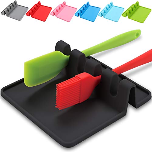 Silicone Spoon Holder with Drip Pad - Black