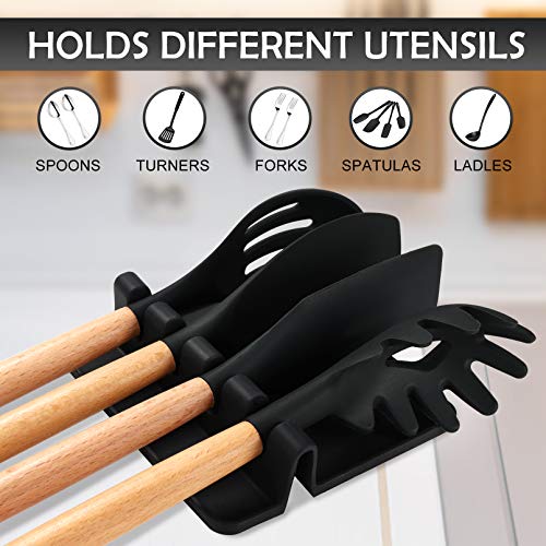 Silicone Spoon Holder with Drip Pad - Black