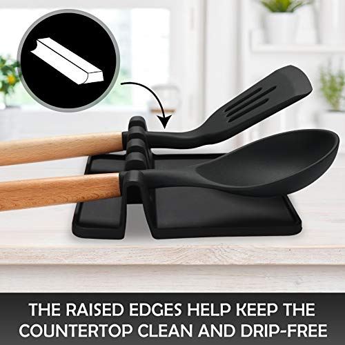 Silicone Spoon Holder with Drip Pad - Black