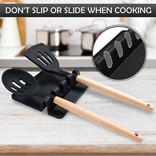 Silicone Spoon Holder with Drip Pad - Black
