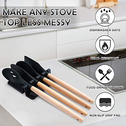Silicone Spoon Holder with Drip Pad - Black