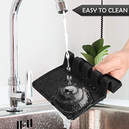 Silicone Spoon Holder with Drip Pad - Black