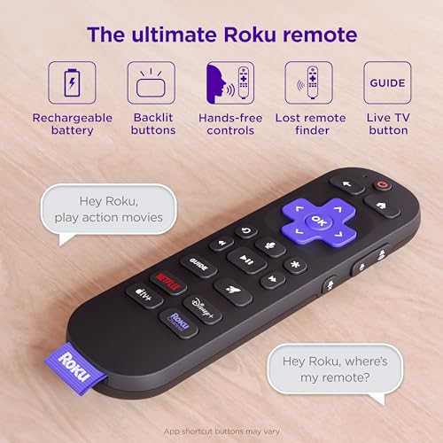 Roku Voice Remote Pro - Rechargeable & Voice-Activated