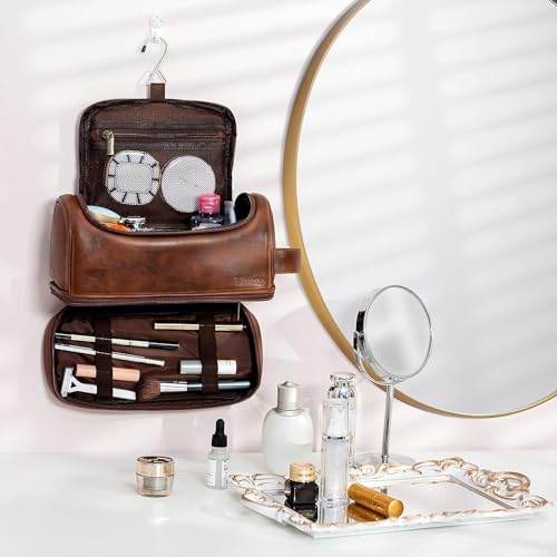 Elviros Water-Resistant Leather Travel Toiletry Bag