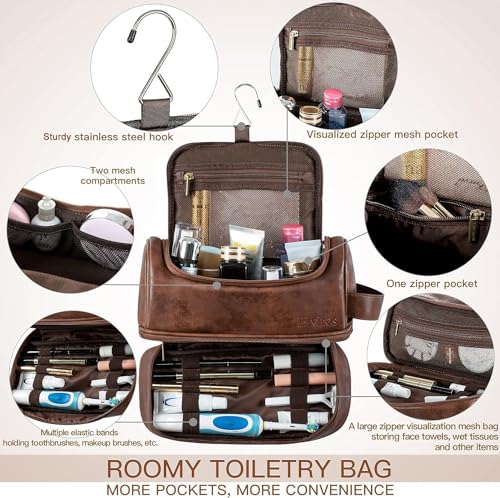 Elviros Water-Resistant Leather Travel Toiletry Bag
