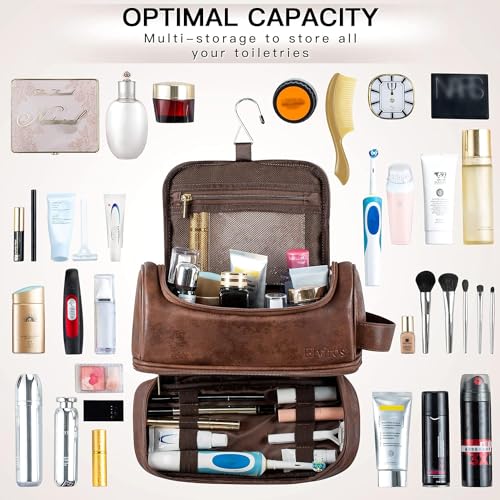 Elviros Water-Resistant Leather Travel Toiletry Bag