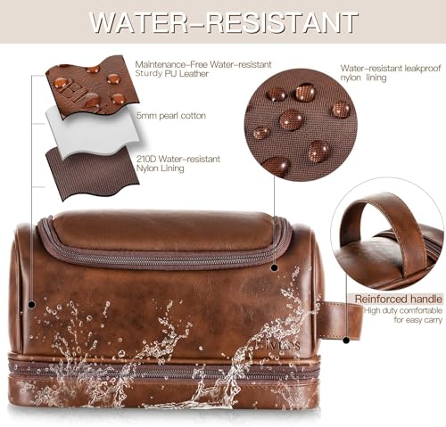 Elviros Water-Resistant Leather Travel Toiletry Bag