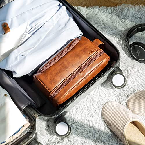 Elviros Water-Resistant Leather Travel Toiletry Bag