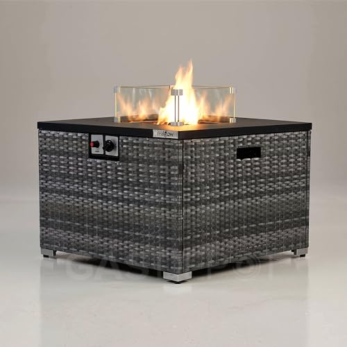 Grey Rattan Table Gas Fire Pit for Outdoors