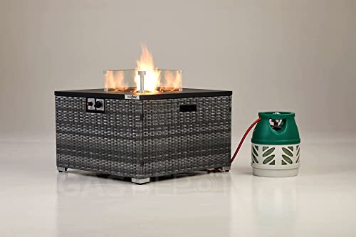 Grey Rattan Table Gas Fire Pit for Outdoors