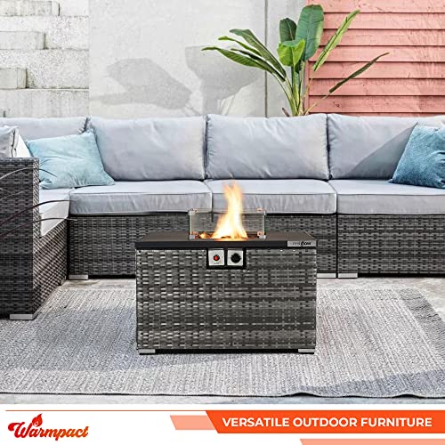 Grey Rattan Table Gas Fire Pit for Outdoors