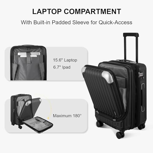 LEVEL8 Black Expandable Carry-On Suitcase with Laptop Compartment