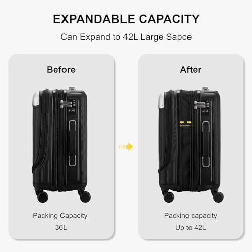 LEVEL8 Black Expandable Carry-On Suitcase with Laptop Compartment