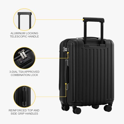 LEVEL8 Black Expandable Carry-On Suitcase with Laptop Compartment
