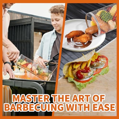 Portable BBQ Grill Basket Set with Wooden Handle