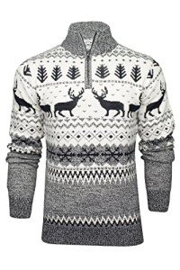 Ecru 1/4 Zip Reindeer Christmas Sweater for Men