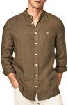 Hackett London Mens Garment Dyed Linen P Shirt, Olive, XL UK