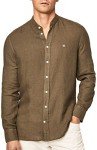 Hackett London Mens Garment Dyed Linen P Shirt, Olive, XL UK