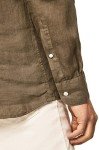 Hackett London Mens Garment Dyed Linen P Shirt, Olive, XL UK