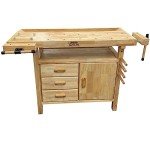 LUMBER JACK Woodworking Bench with 3 Drawers On-board Cabinet and 2 Vices Heavy Duty Work Table, Adjustable Vices, Felt lined drawers, Convenient rear tool storage,16 x bench dogs, metal & Wooden Pegs
